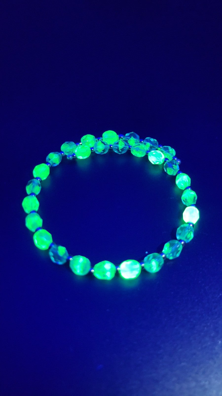 UV Glow Uranium Faceted Glass Beads 8" Bracelet on Memory Coil Wire