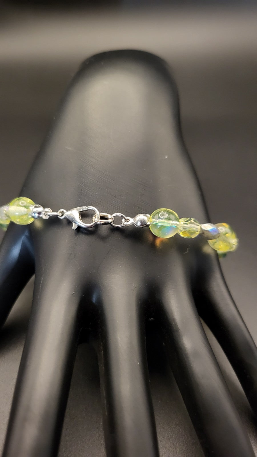 UV Glow Uranium AB Glass Green Beads and Faceted Czech 7" Bracelet with Clasp