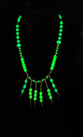 Uranium Turquoise and Green Colored Glass Beads, Hand Wired Dangles 16" Necklace