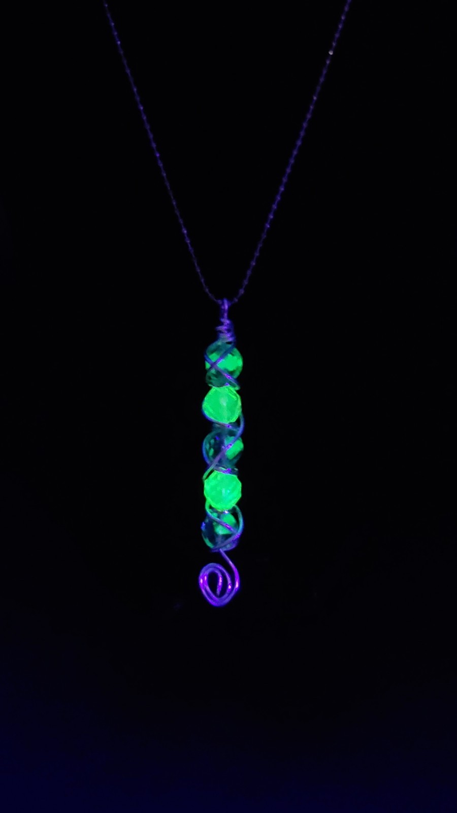 UV Reactive Uranium 16" Necklace with A 3" Hand Wired Blue and Vaseline Czech Pendant