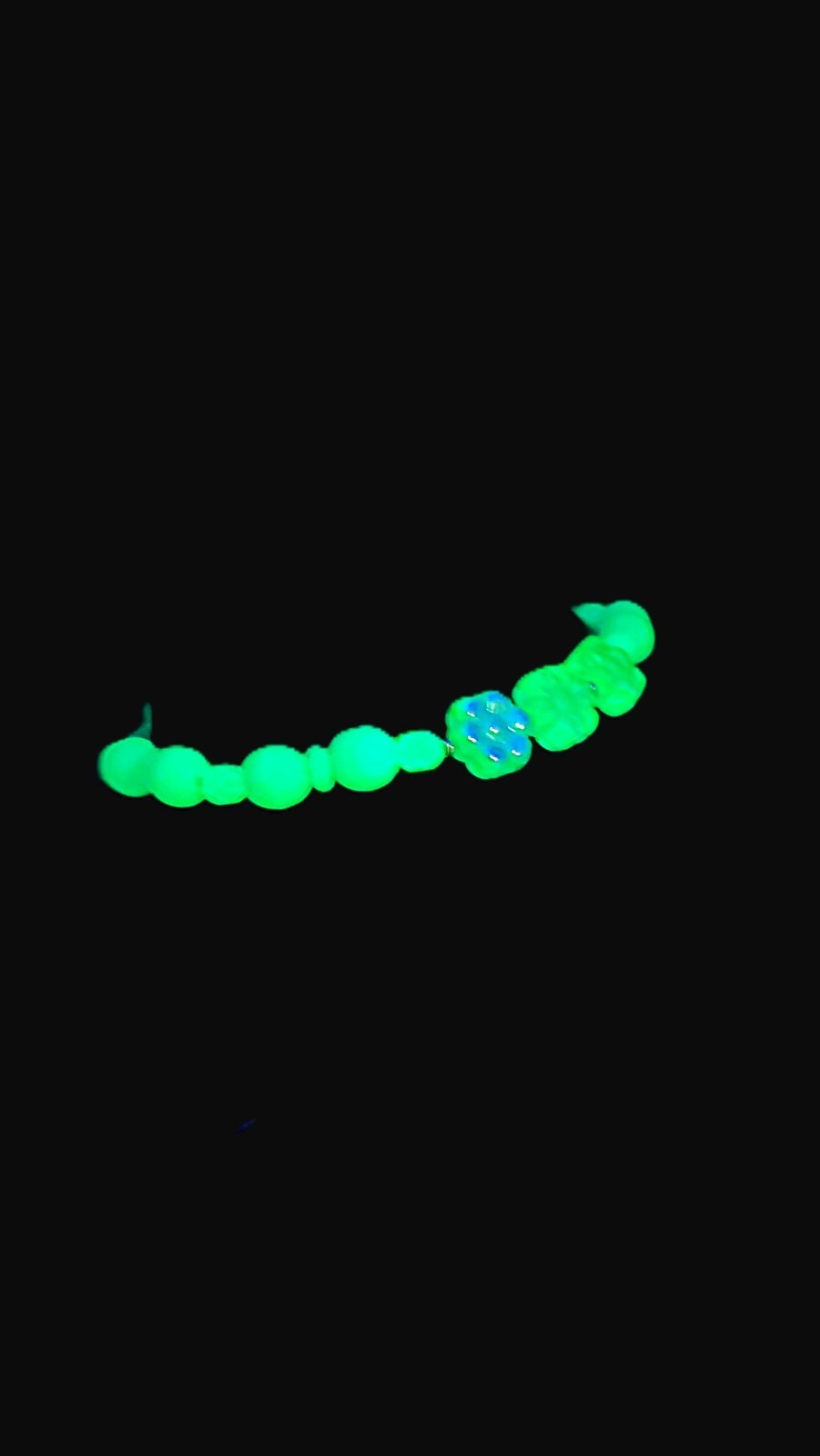 UV Glow Uranium Glass Flower and Blue and White Glass Beads UV 7.5" Toggle Bracelet