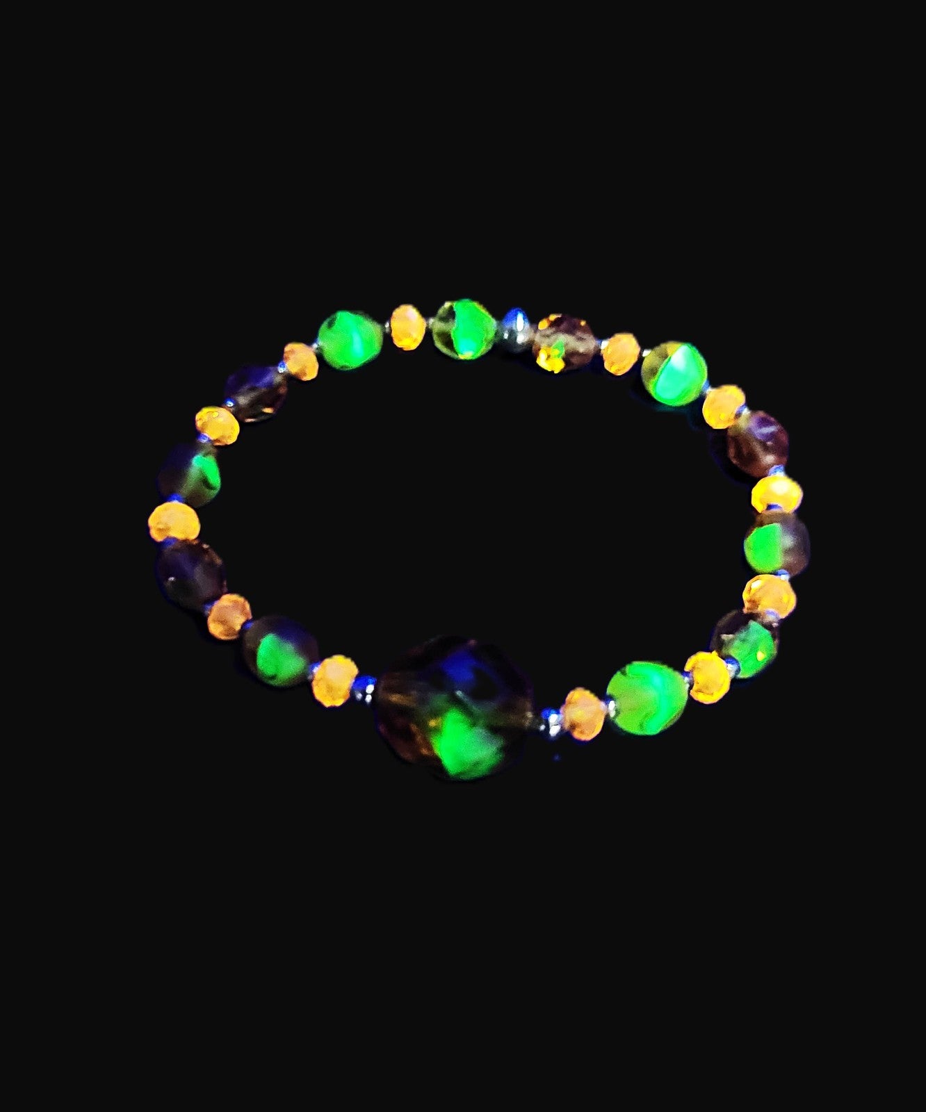UV Uranium and Cadmium Glow Czech Glass Beads 6" Stretch Bracelet