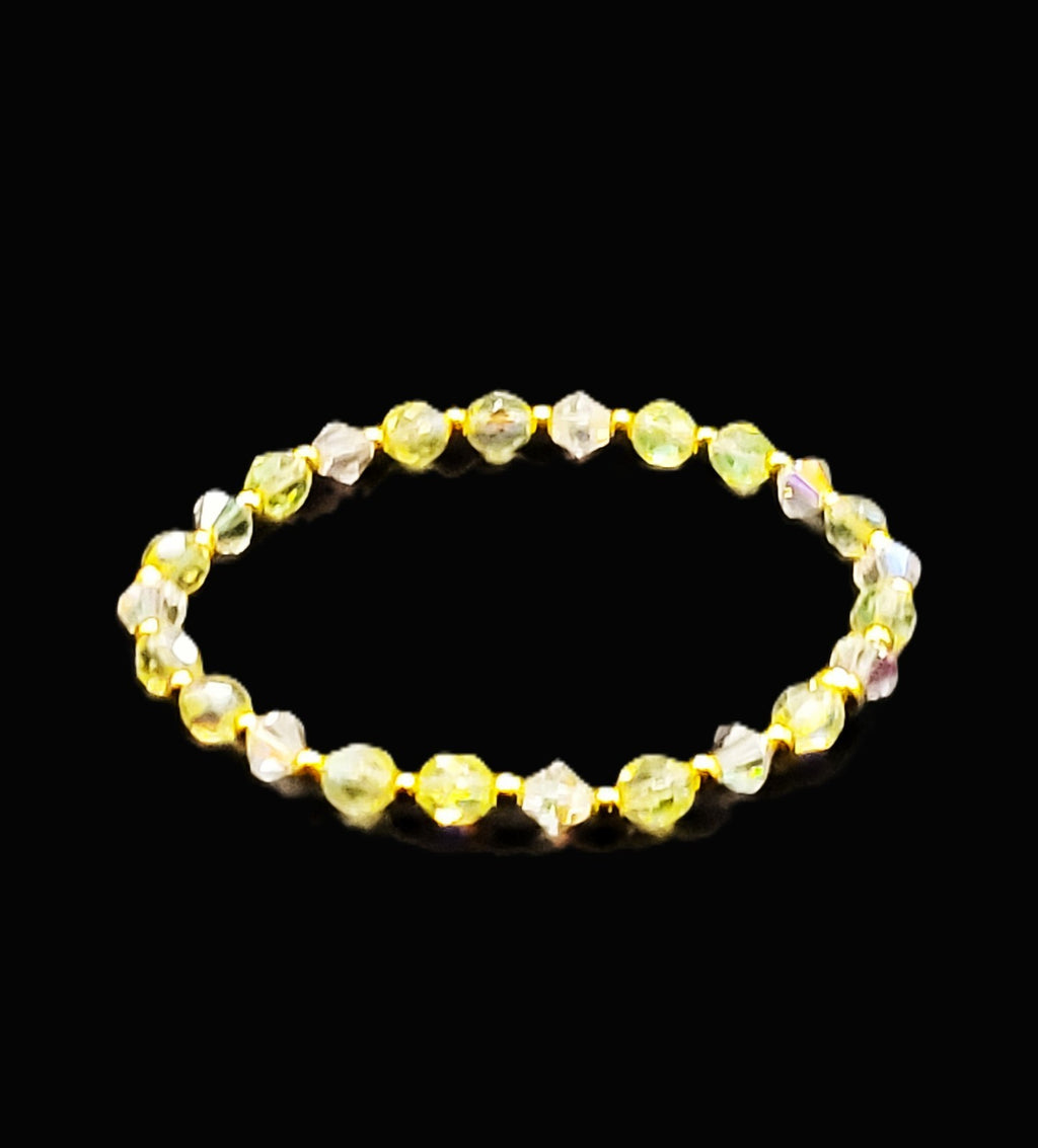 Uranium Glow Czech Glass AB Beads and Crystals Bracelet 8" Stretch with Spacers