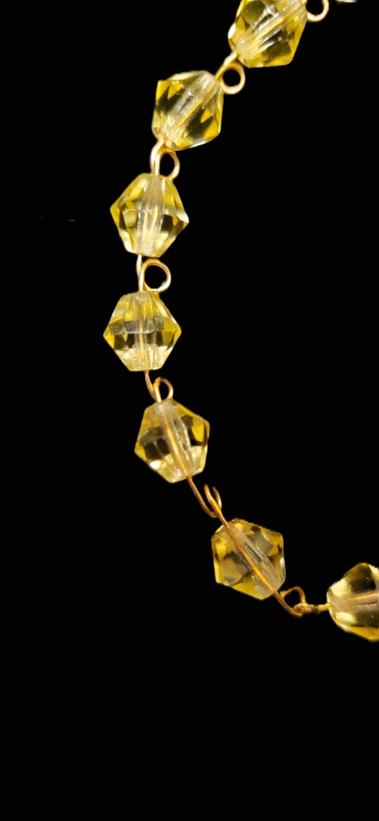 UV Glow Czech Glass Bead Uranium Crystals Hand wired 7" Gold Tone Bracelet