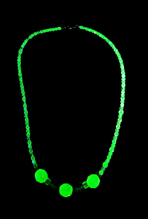 Uranium Czech AB Round and Faceted Glass Beads 18" Sparkly Necklace