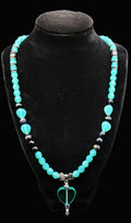 UV Glow Uranium Czech Glass Blue Beads and Black AB Glass 21" Heart Necklace and 2" Pendant