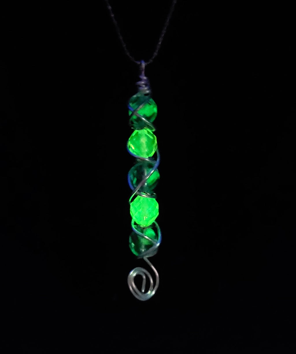 UV Reactive Uranium 16" Necklace with A 3" Hand Wired Blue and Vaseline Czech Pendant