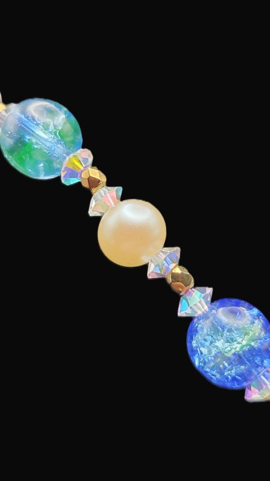 Uranium UV Reactive Czech Blue Glass Beads and Faux Pearls 16" Necklace