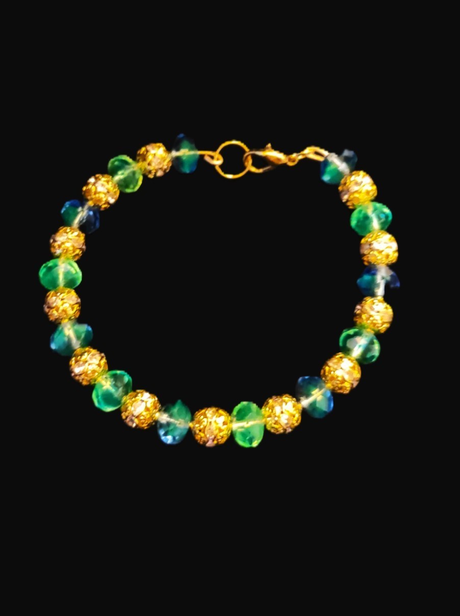 UV Glow Uranium Blue and Vaseline with Blue Swirl Czech Glass Bracelet 6" with Clasp