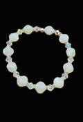 UV Glow Uranium White Glass Czech Beads, Crystals 8" Stretch Bracelet