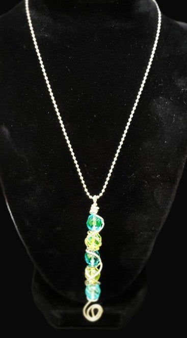 UV Reactive Uranium 16" Necklace with A 3" Hand Wired Blue and Vaseline Czech Pendant