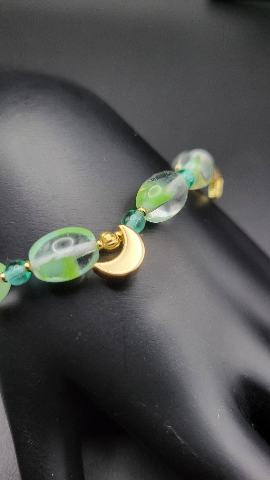 Glow With This! Czech Green and Aqua 2 Stretch Bracelet Set with Charms 7"
