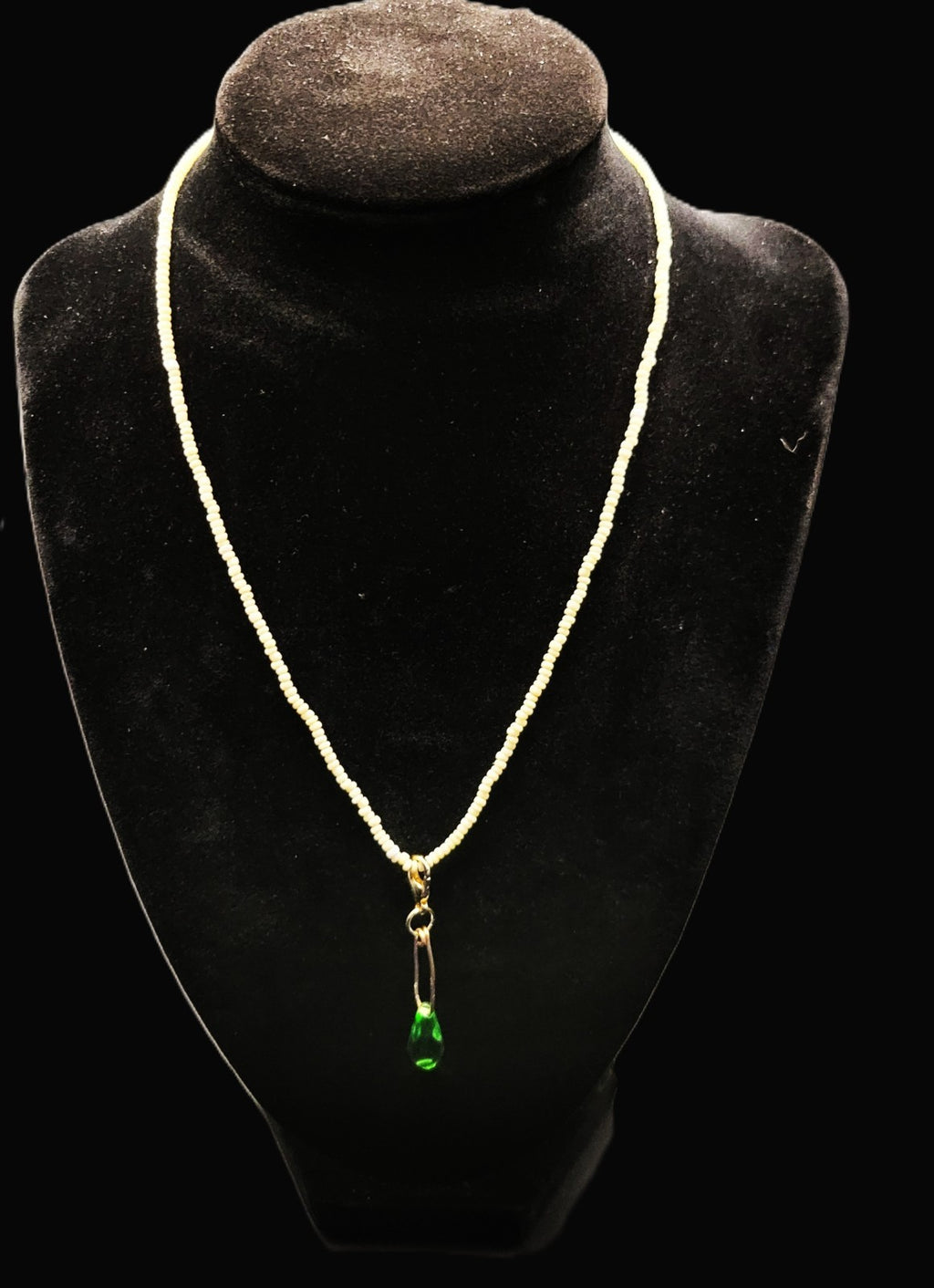 Uranium Glass Czech Seed Beads With a Removeable Bezel Pendant Necklace 16"