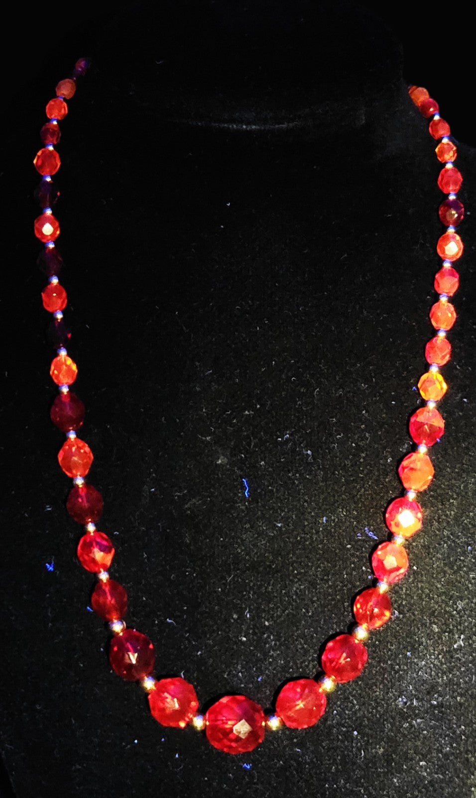 Cadmium Vintage Czech 1950's Era Glass Bead Graduated Handmade Necklace  16"