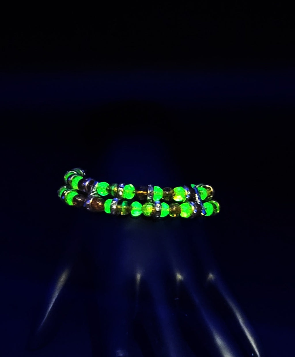 UV Glow Czech Orange Crackle Ball Double Strand 7" Coil Bracelet with Charms