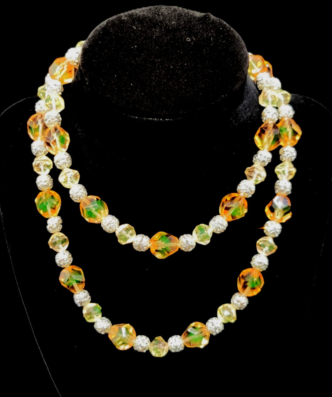 UV Glow! Uranium Czech Glass Peach Bead 28" Necklace with Bling Silver Spacers