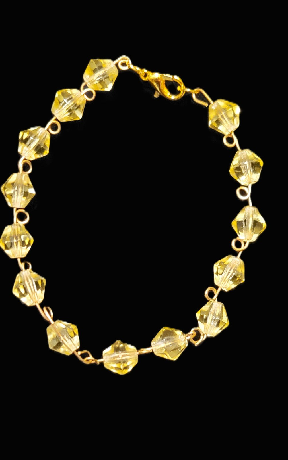 UV Glow Czech Glass Bead Uranium Crystals Hand wired 7" Gold Tone Bracelet