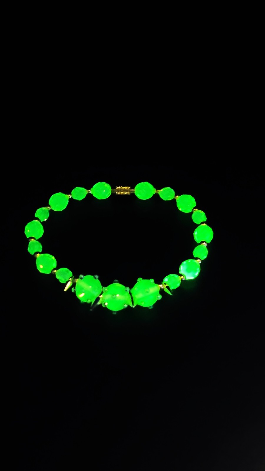 UV Glow Uranium Czech Crystal Glass Beads, "Spike" Lamp-work Beads Fake out Bracelet 8"