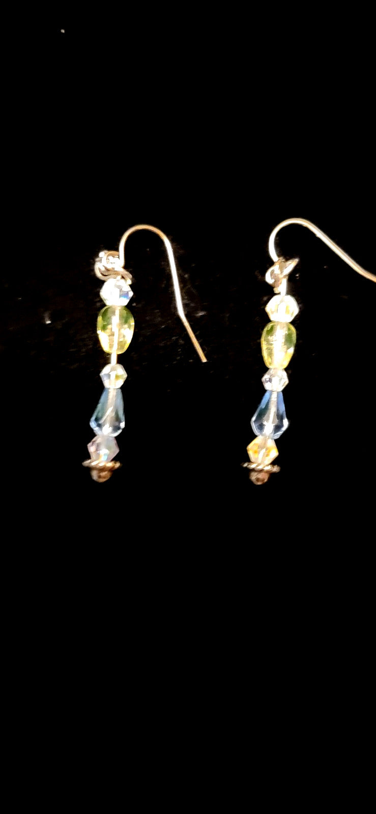 UV Glow Uranium Blue and Green Czech Glass Beads and Crystal 8" Bracelet and Earring Set