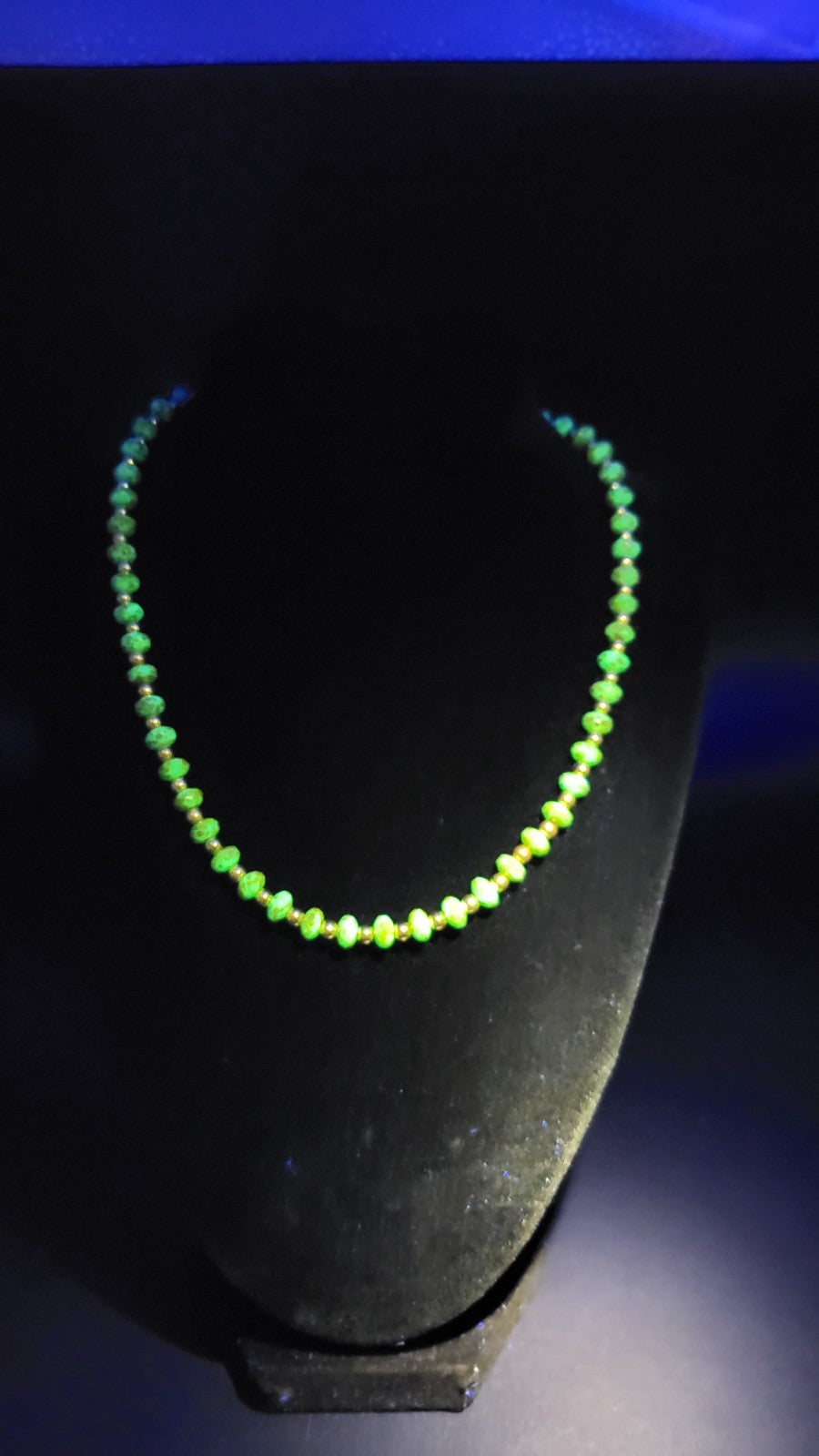 Uranium UV Czech Picasso Teal Fire Polished Glass Beads 16" Necklace
