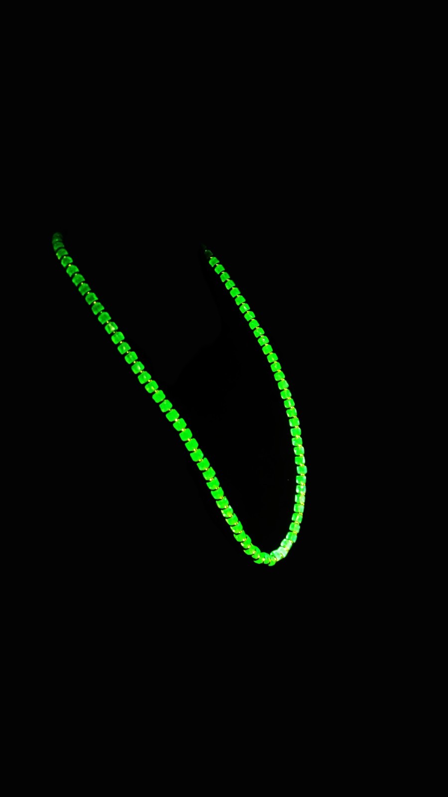 UV Glow Uranium Czech Glass Bead Unisex 22" Necklace with 18K Gold Plated Spacers!!!!!!!