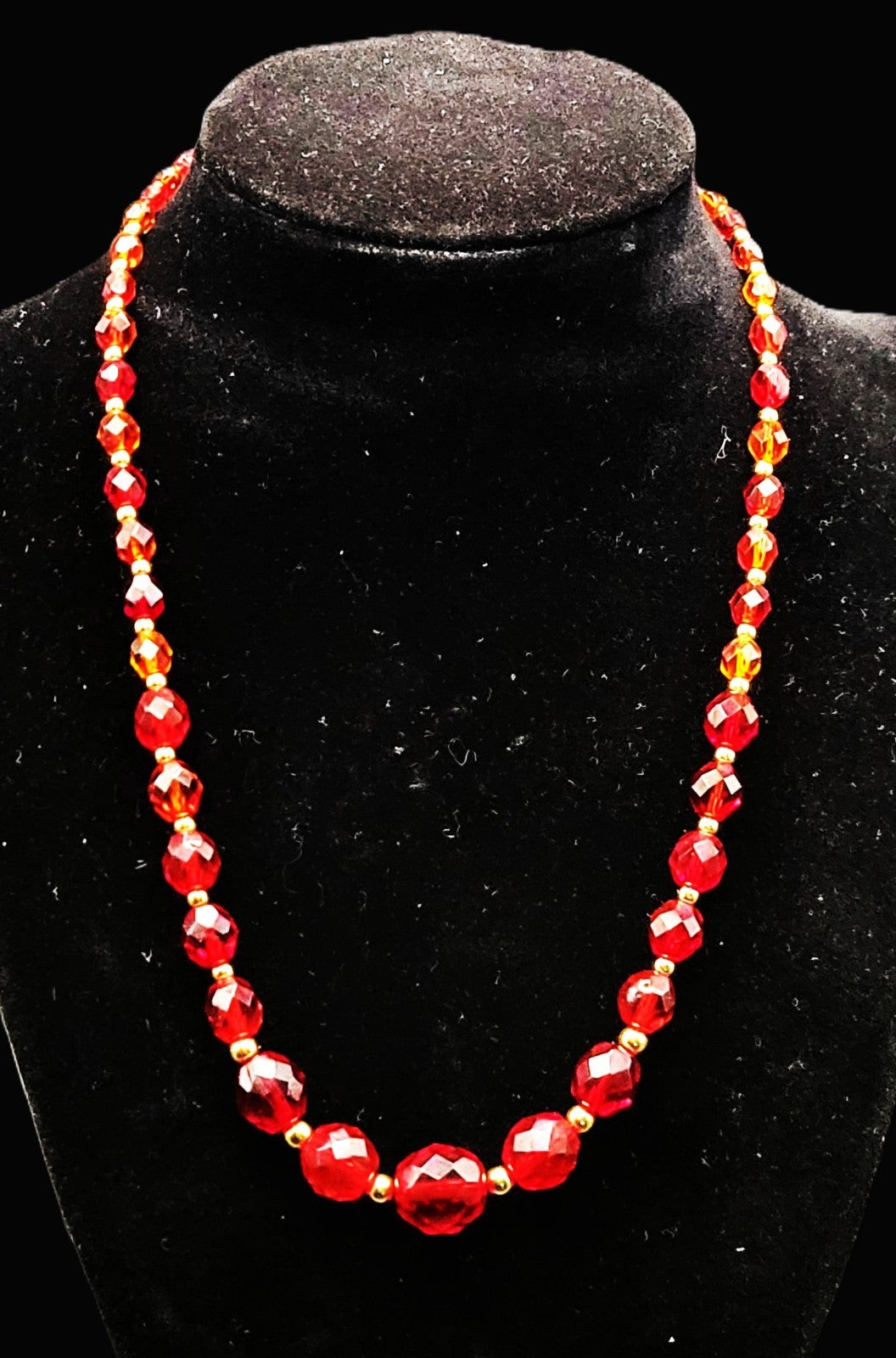 Cadmium Vintage Czech 1950's Era Glass Bead Graduated Handmade Necklace  16"