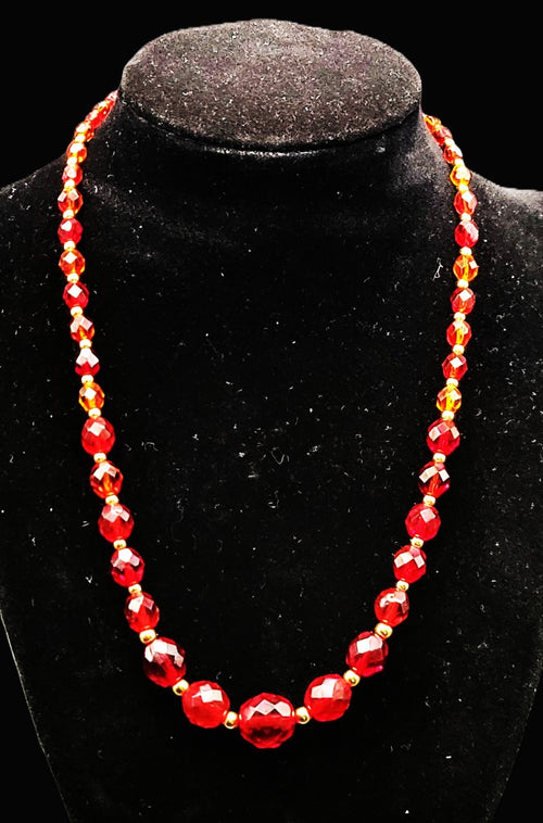 Cadmium Vintage Czech 1950's Era Glass Bead Graduated Handmade Necklace  16"