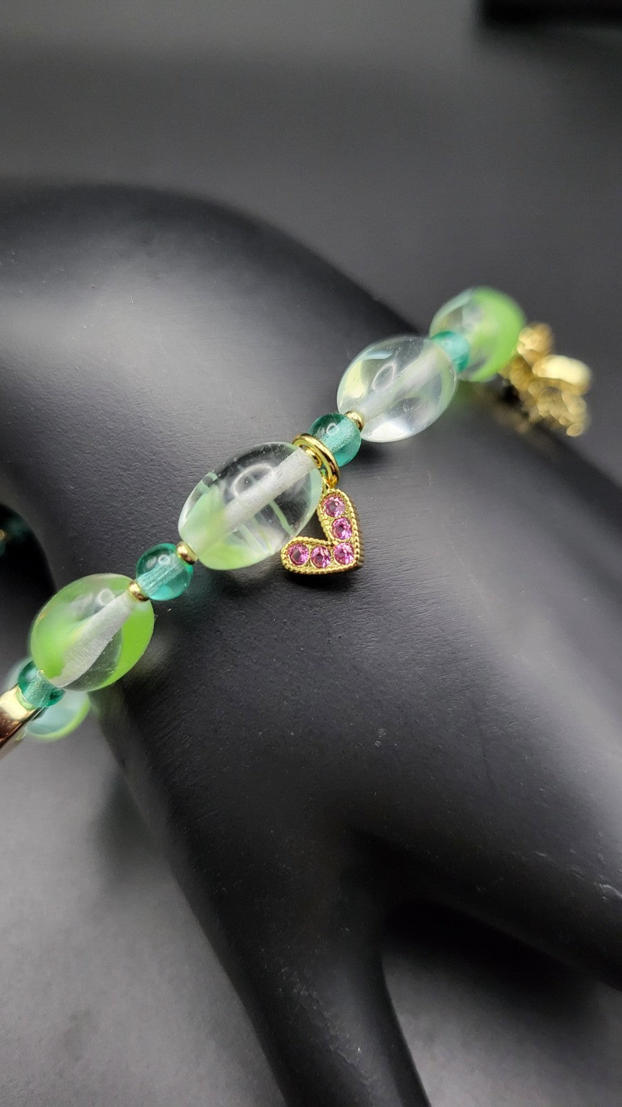 Glow With This! Czech Green and Aqua 2 Stretch Bracelet Set with Charms 7"
