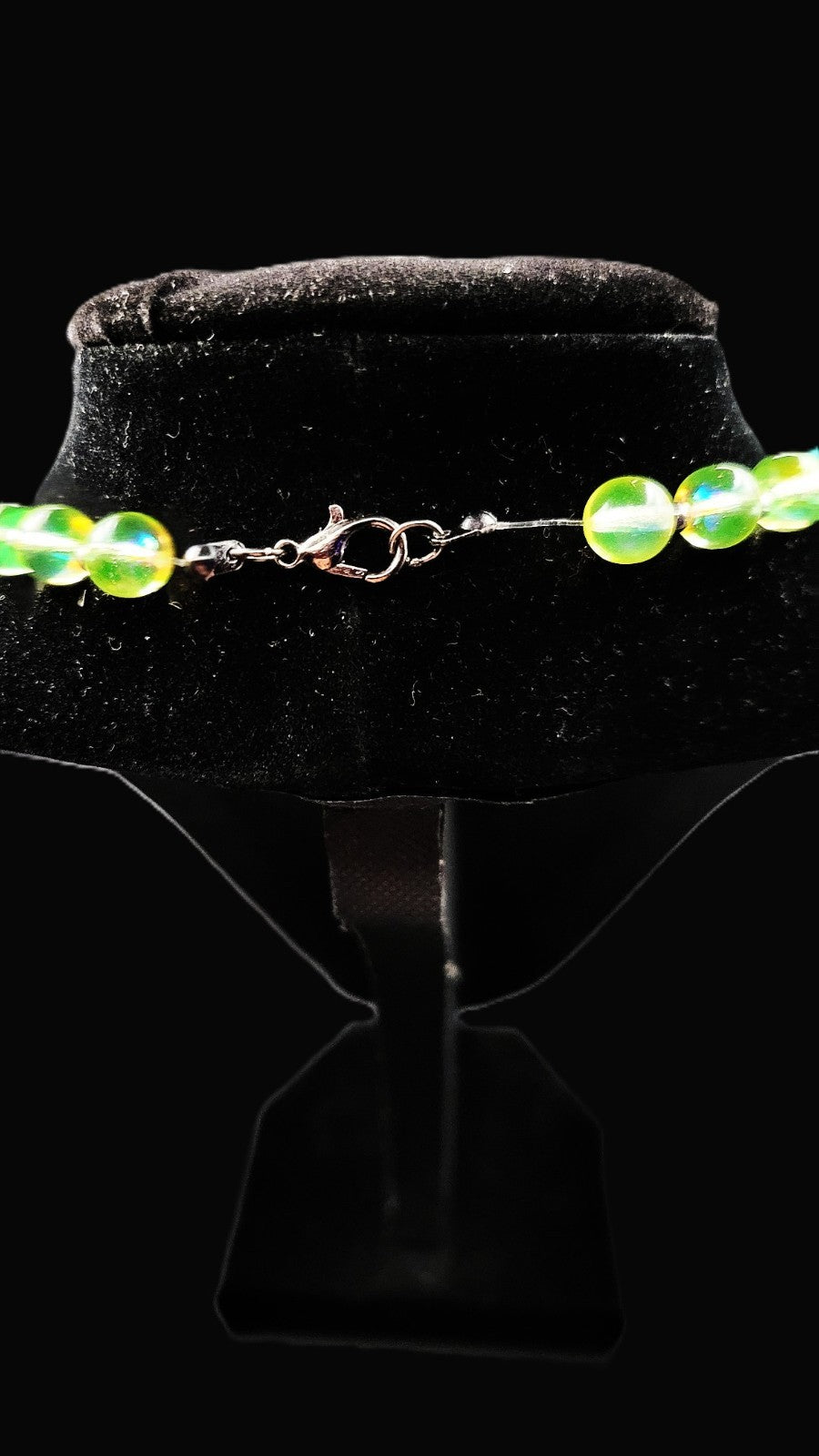 UV Glow Uranium Czech Blue Glass Beads with Black Cultured Pearl Hearts 20" Necklace