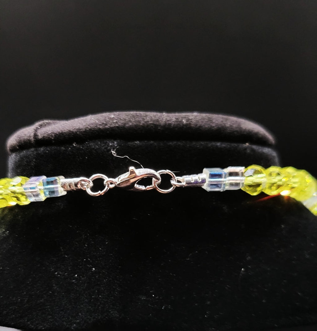 UV Glow Cadmium Glass Beads 18" Necklace Strung on Silver Tone Snake Chain