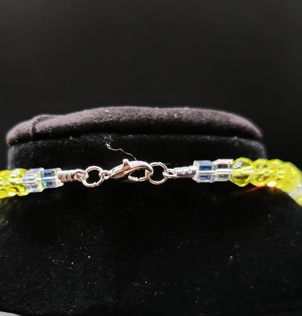 UV Glow Cadmium Glass Beads 18" Necklace Strung on Silver Tone Snake Chain