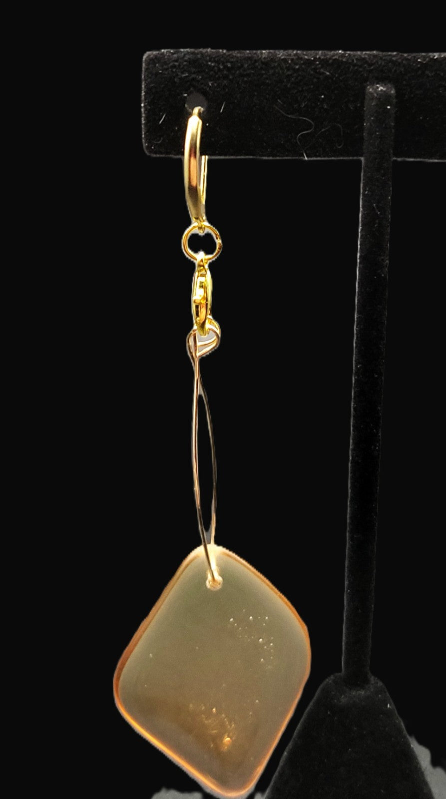 UV Glow Uranium Czech Pink Glass Gold Tone Lever Back Earrings Hand Wired 4" Dangle