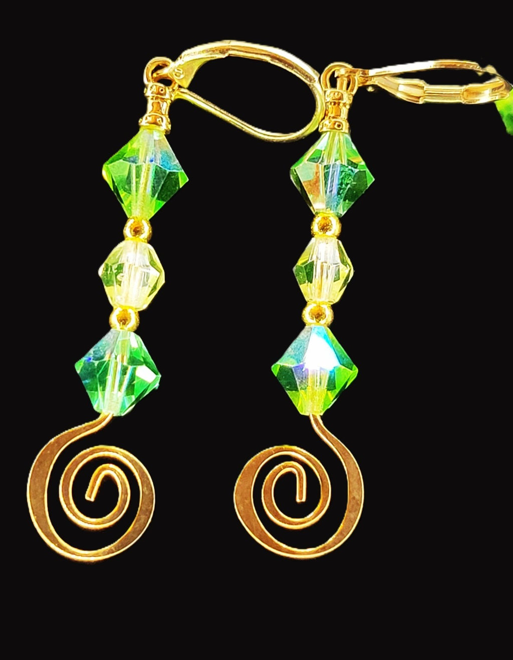 Uranium Czech Crystal Glass UV Glow Bead Necklace & Earring set, Rondelle Spacers 18"