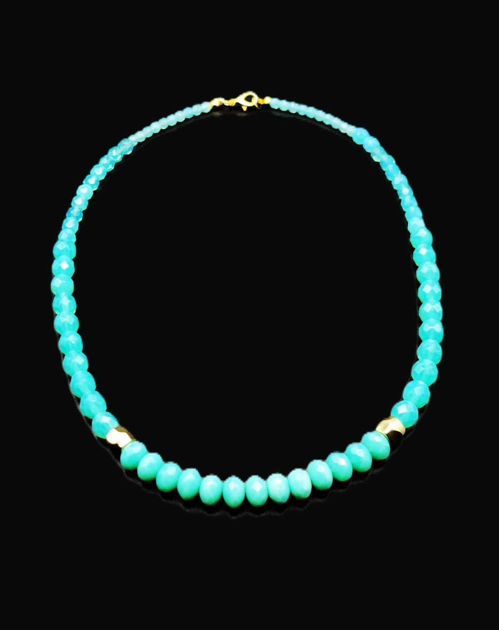 Uranium UV Czech Turquoise Colored Graduated Glass Bead 17" Necklace GREAT GLOW!