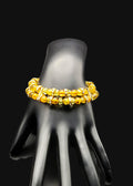 UV Glow Czech Orange Crackle Ball Double Strand 7" Coil Bracelet with Charms