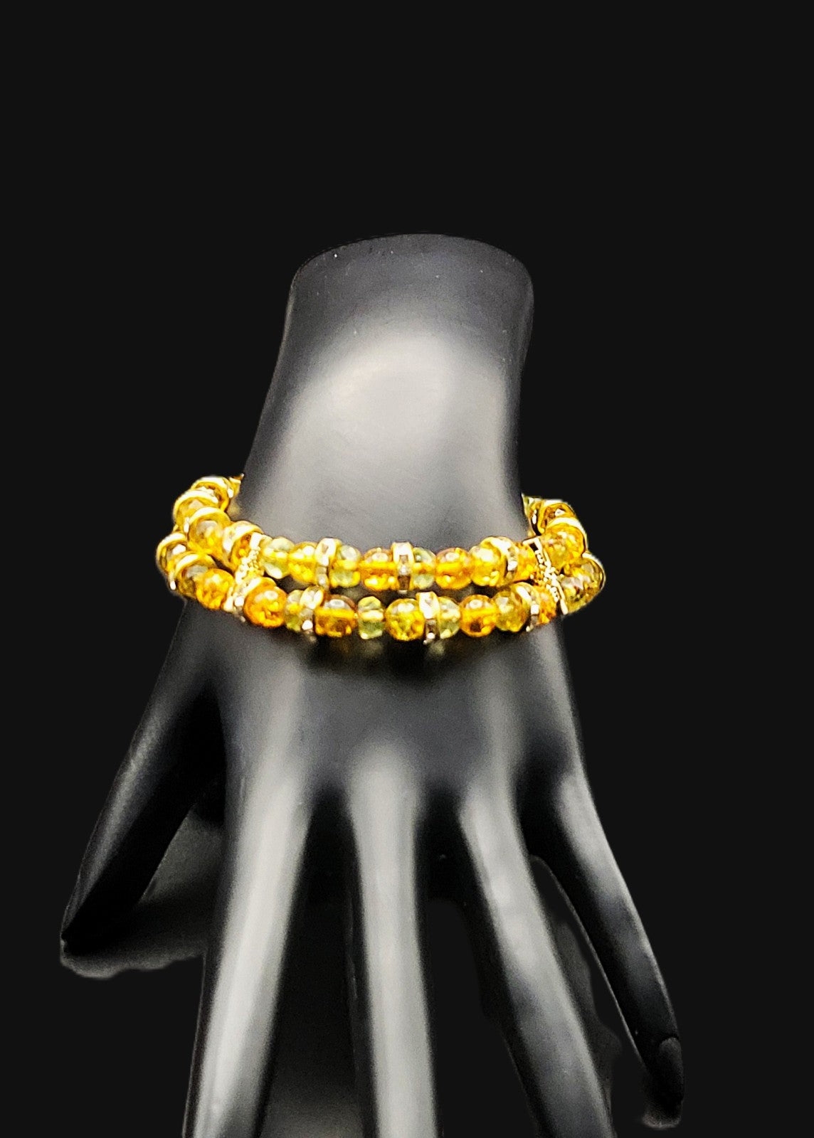 UV Glow Czech Orange Crackle Ball Double Strand 7" Coil Bracelet with Charms