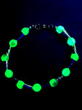 UV Uranium Glow Glass Beads and Silver Tone Bead Caps 8.5" Bracelet
