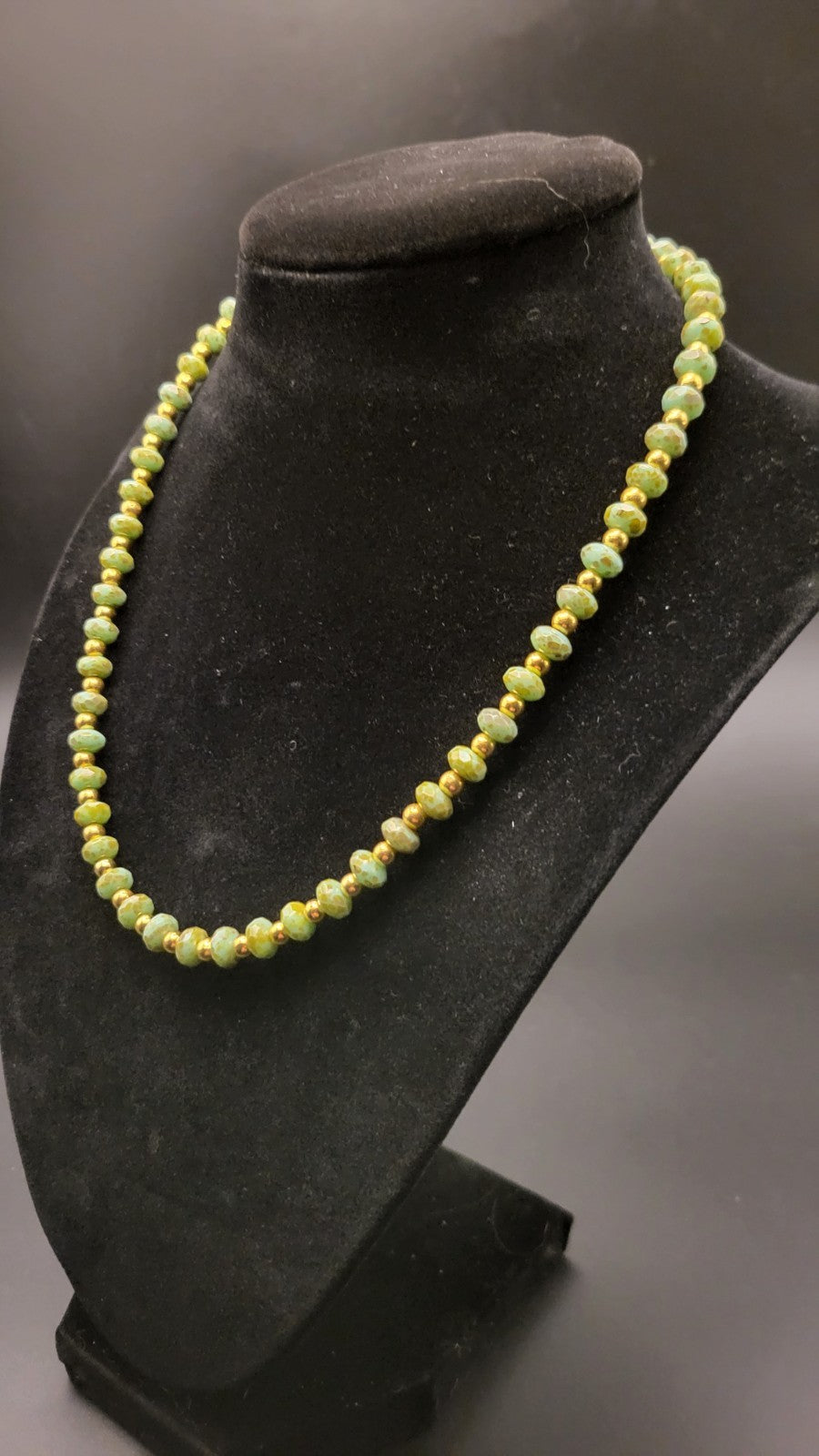 Uranium UV Czech Picasso Teal Fire Polished Glass Beads 16" Necklace