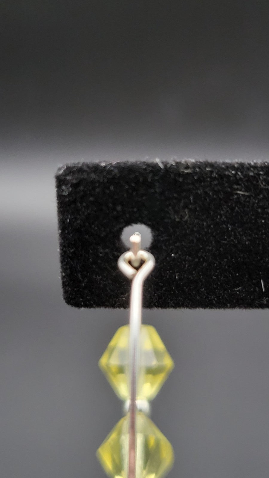 Uranium Yellow Czech Bi cone Glass Bead Silver Tone Wired Pierced Earrings 1.25"