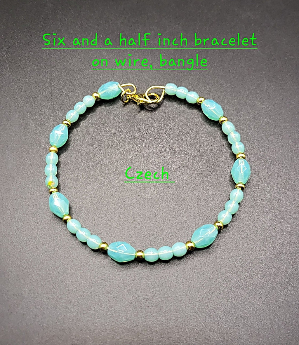 UV Glow Uranium Czech Glass Bead Bracelet Bundle, Coil Bangle, Stretch and Chained From 6.5 - 9"