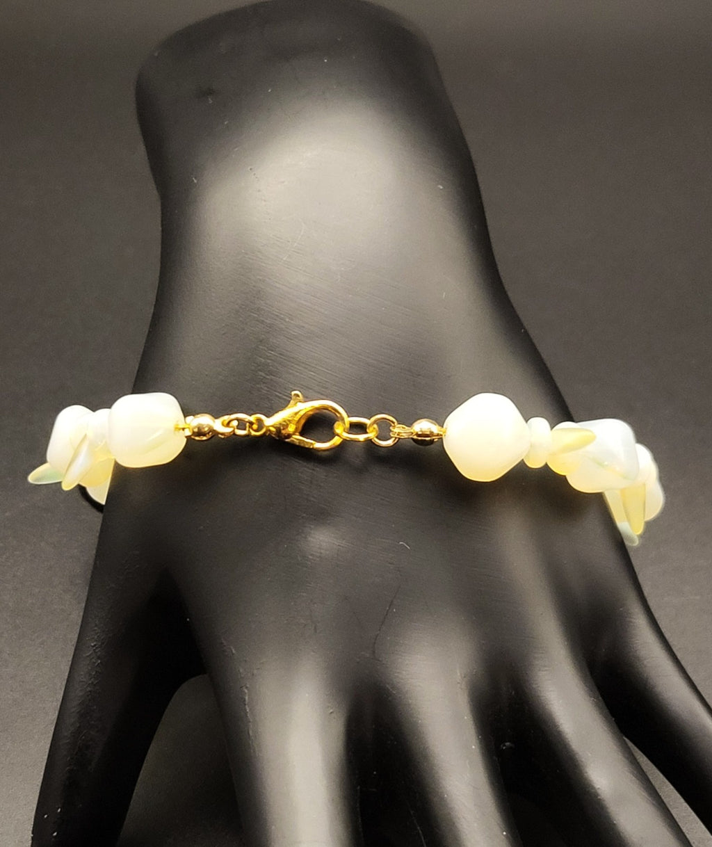 Uranium Glass Czech Fivre Beads with Yellow Daggers & Bohemian Glass Beads Cable Chain 7" Bracelet
