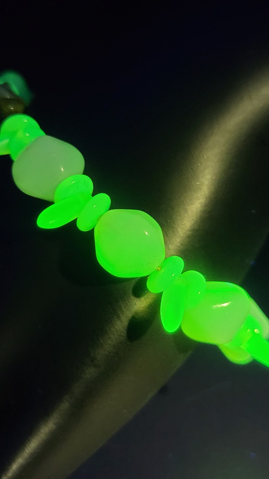 Uranium Glass Czech Fivre Beads with Yellow Daggers & Bohemian Glass Beads Cable Chain 7" Bracelet