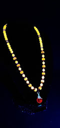UV Glow Cadmium Glass Beads 18" Necklace Strung on Silver Tone Snake Chain