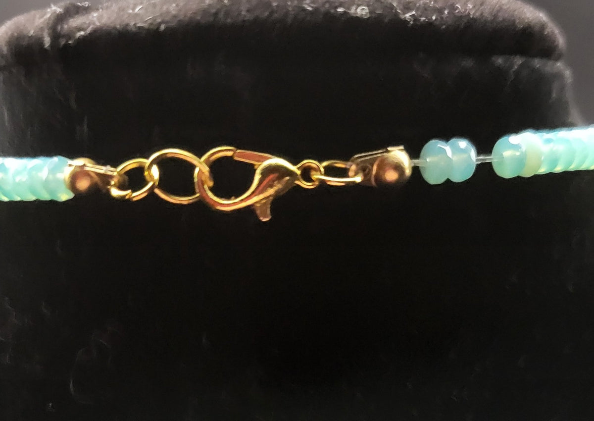 Uranium Turquoise and Green Colored Glass Beads, Hand Wired Dangles 16" Necklace