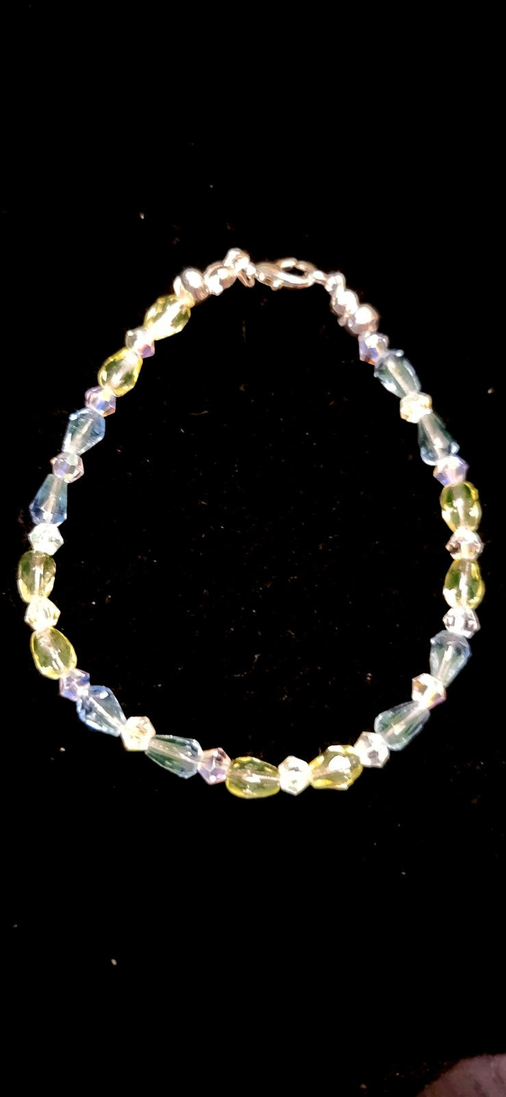 UV Glow Uranium Blue and Green Czech Glass Beads and Crystal 8" Bracelet and Earring Set