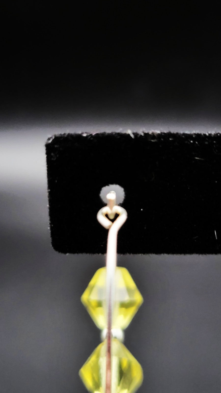 Uranium Yellow Czech Bi cone Glass Bead Silver Tone Wired Pierced Earrings 1.25"