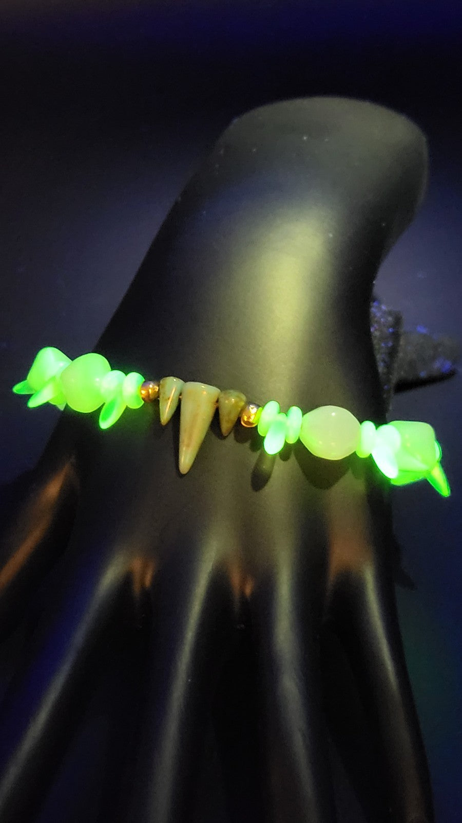 Uranium Glass Czech Fivre Beads with Yellow Daggers & Bohemian Glass Beads Cable Chain 7" Bracelet