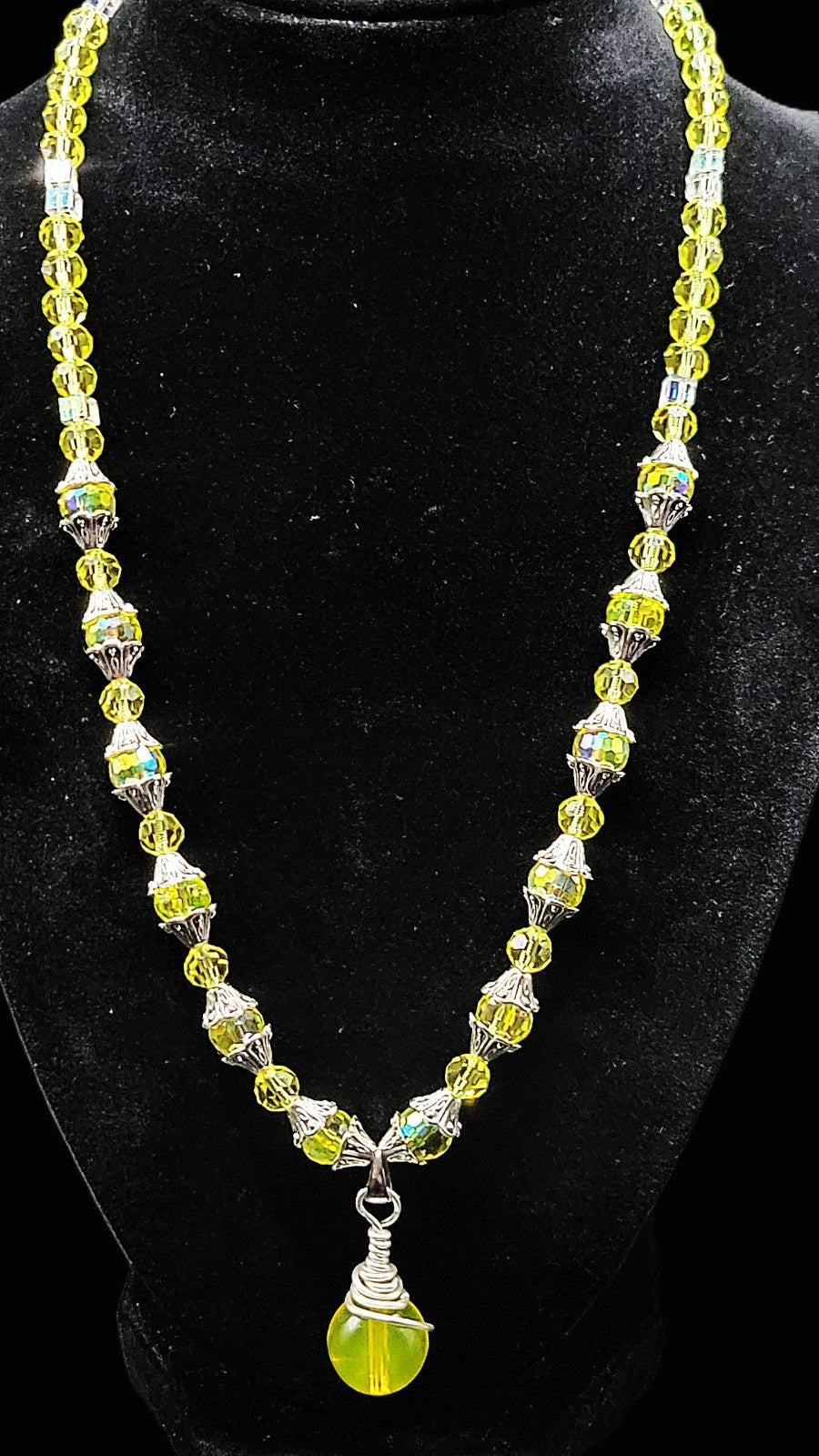 UV Glow Cadmium Glass Beads 18" Necklace Strung on Silver Tone Snake Chain