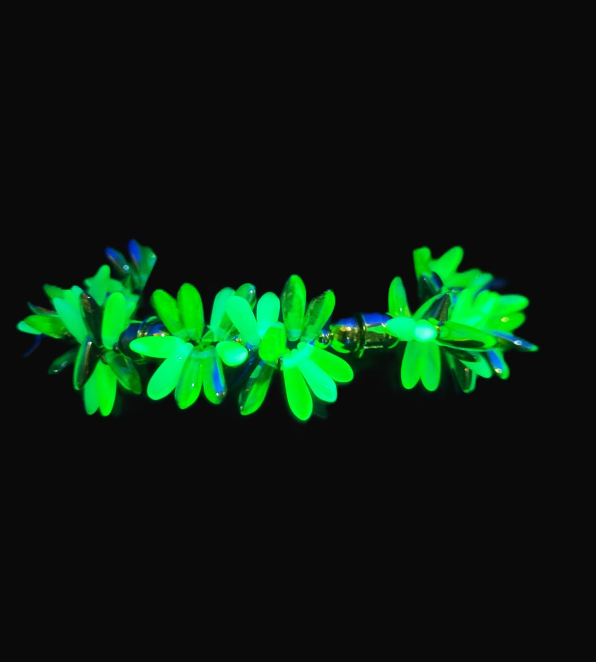 Uranium Czech Glass UV Multicolor Daggers Double Strand 7.5" Stretch Bracelet