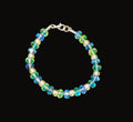 UV Glow Uranium Czech Blue and Green Glass Bead Bracelet Strung on a Snake Chain 8"